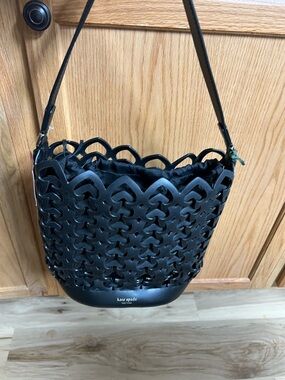 Kate Spade Medium Dorie Black Laser-Cut Bucket Shoulder Bag